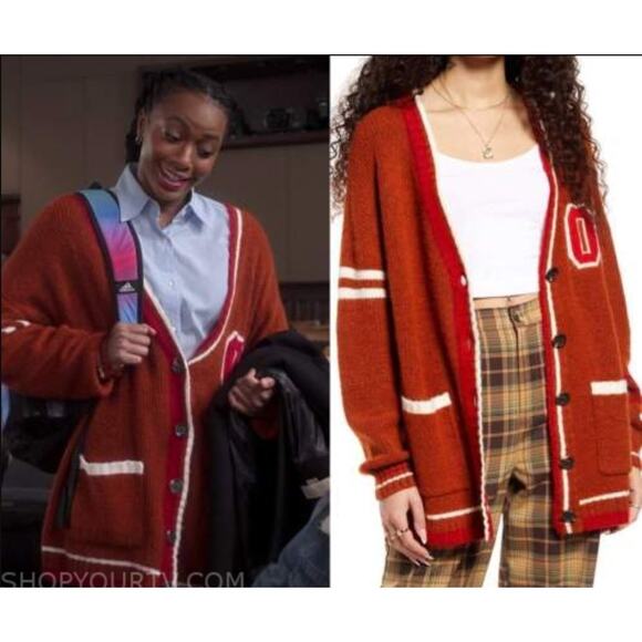 NWT BP Nordstrom Womens‎ Oversized Varsity Cardigan Rust Ivory Taylor Swift - Picture 1 of 16